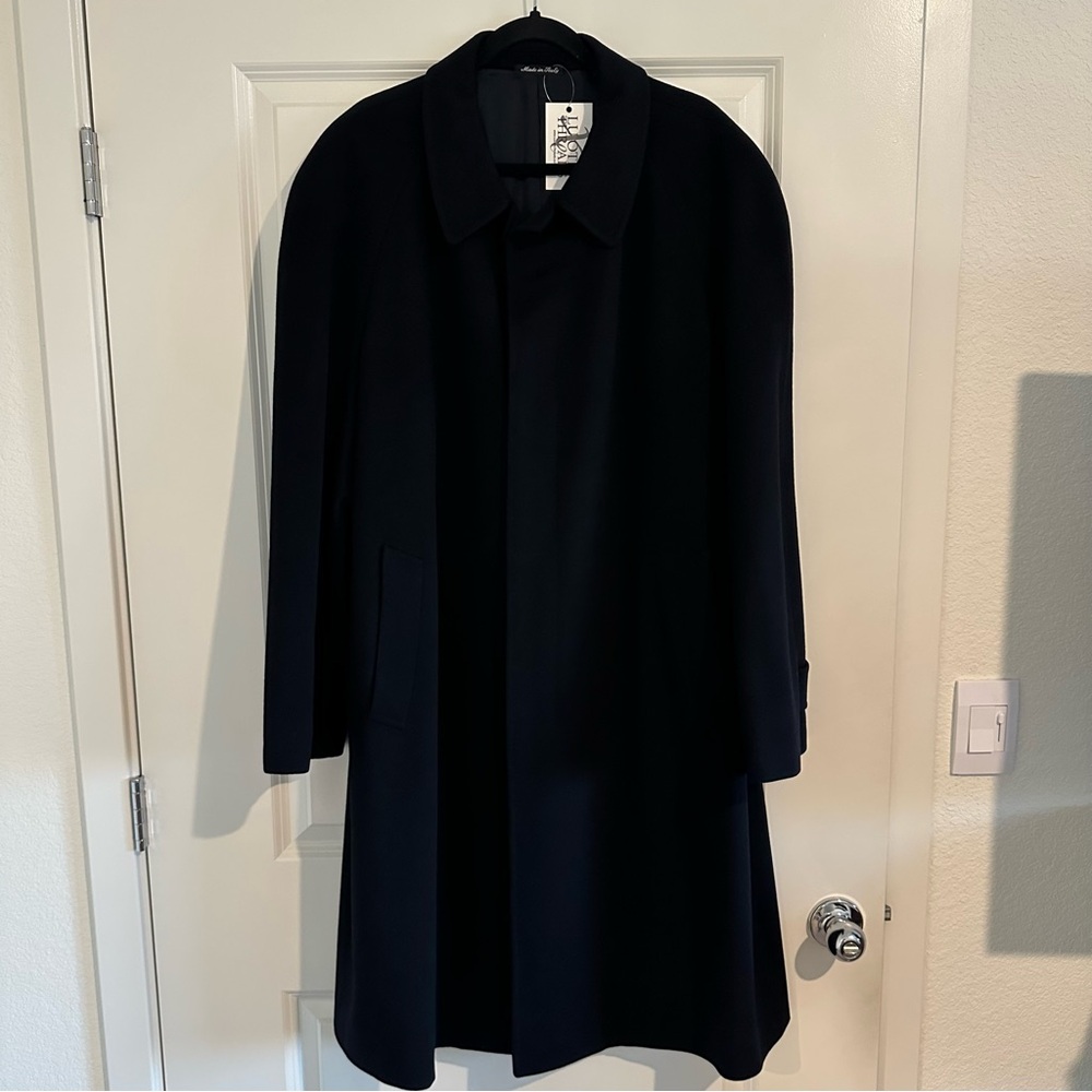 Pal Zileri ITALY Solid Black LORO PIANA Wool Flannel Mens Raglan Overcoat 46